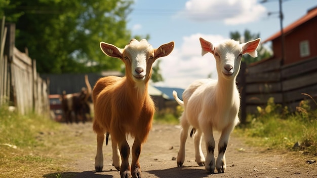 foto 3 geiten op de boerderij op een zonnige dag