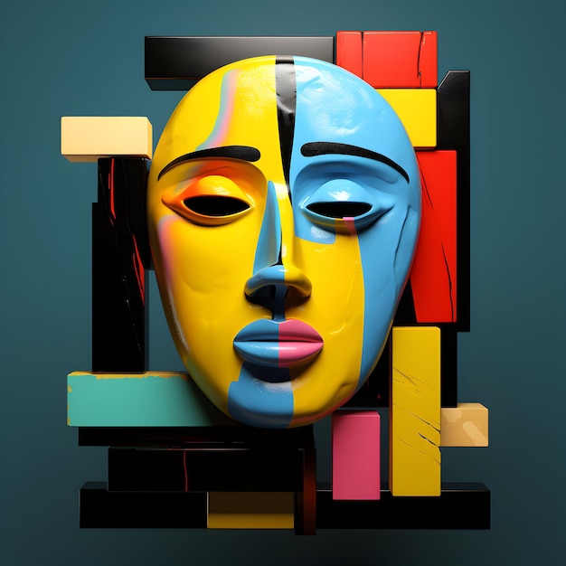 Foto 3D abstract menselijk gezicht portret in kubismestijl op kleurrijke achtergrond generatieve ai
