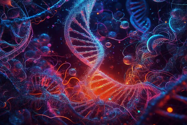 Foto foto 3d dna-achtergrond met gedetailleerde en stilistische weergaven