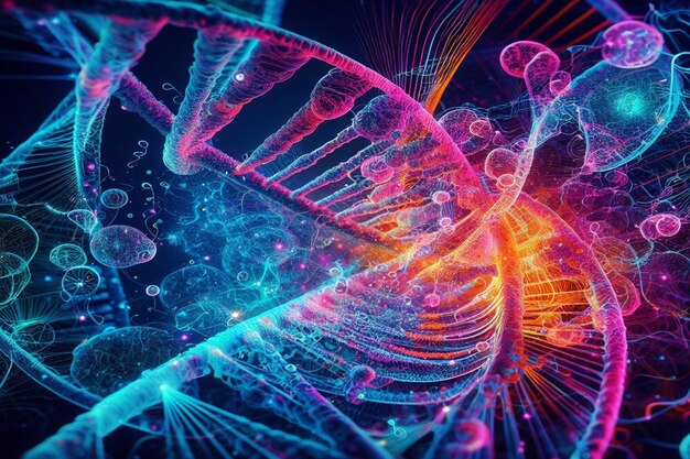 Foto foto 3d dna-achtergrond met gedetailleerde en stilistische weergaven