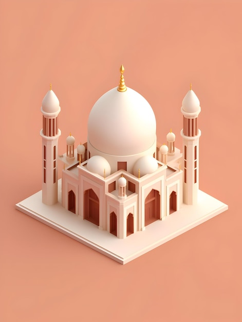 Foto foto 3d moskee en sierlijke decoratie geïsoleerd op kleurrijke achtergrond creatief ai