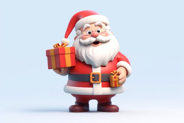 foto 3D render van stripfiguur kerstman met geschenkdoos vrolijk kerstfeest en nieuwjaar