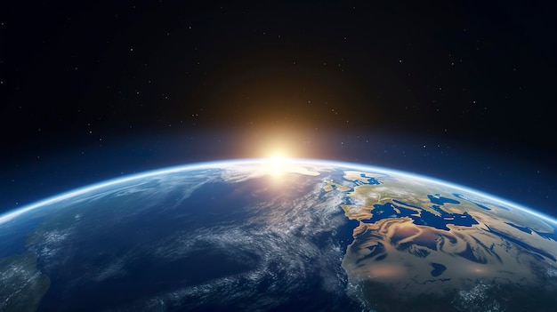 Foto 3d render zonsopgang uitzicht vanuit de ruimte op de planeet aarde generat ai