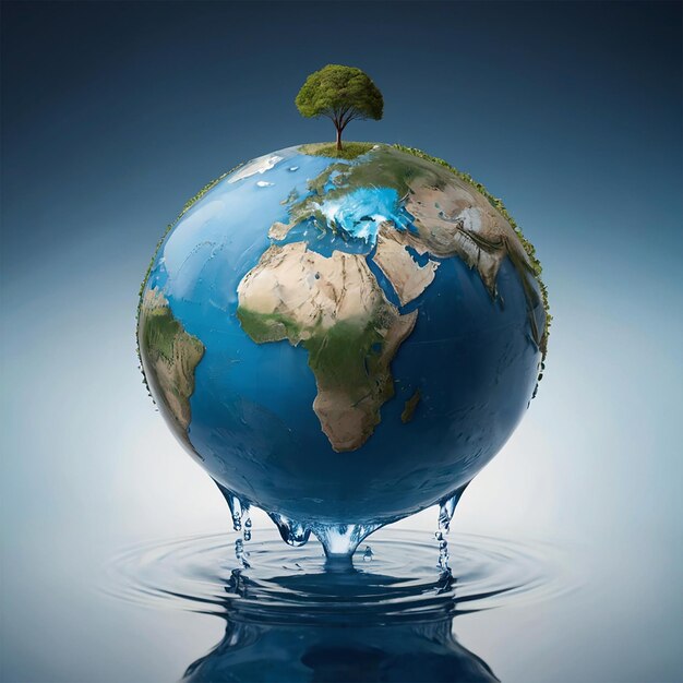 Foto aarde in de vorm van een druppel van twee handen un klimaatverandering conferentiewereld water dag