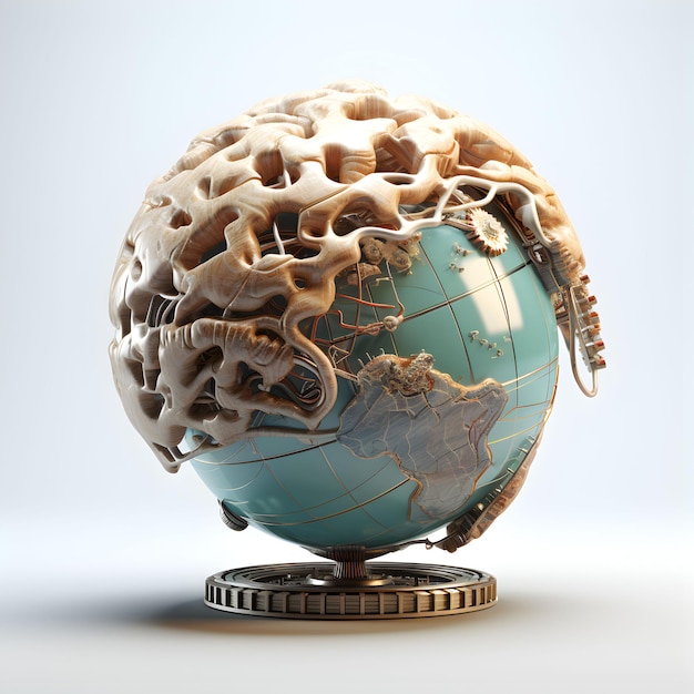 Foto-aardebol met menselijke hersenen wereld geestelijke gezondheid dag concept generatieve ai