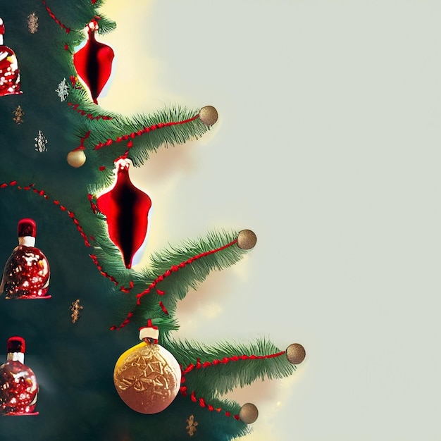 Foto aI gegenereerde kerstboom met ornament en kopieerruimte