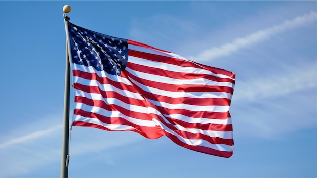 foto Amerikaanse vlag wappert in de blauwe lucht Vlag van de VS