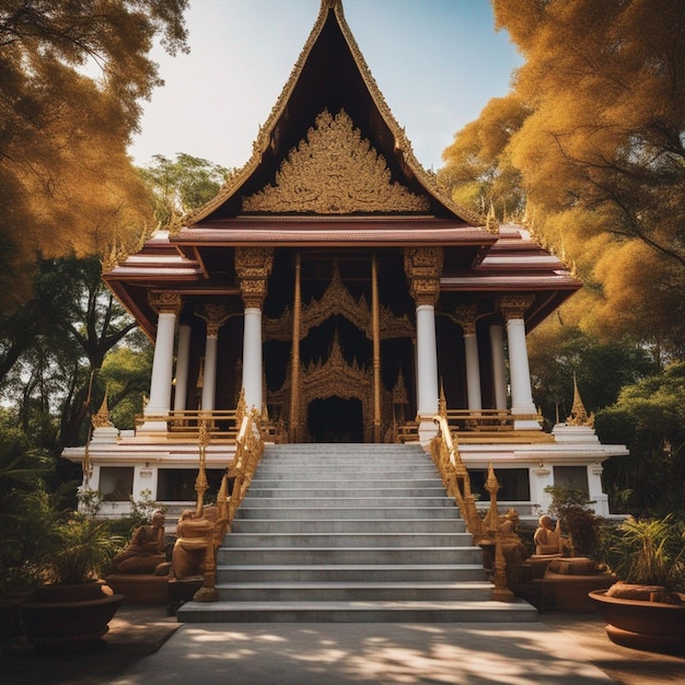 Foto artistieke pagode van Thaise tempel in KanchanaburiThailand