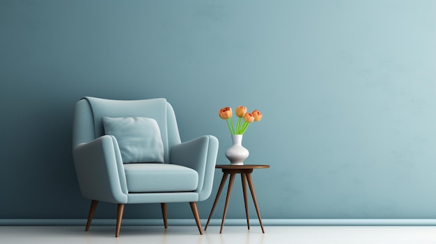 Foto blauwe fauteuil tegen blauwe muur in woonkamer interieur elegant interieurontwerp gegenereerd ai