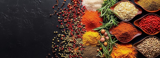 Foto foto boven- en vooraanzicht van verschillende indiase specerijen kruiden achtergrondontwerp