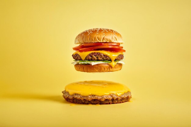 foto burger op gele achtergrond