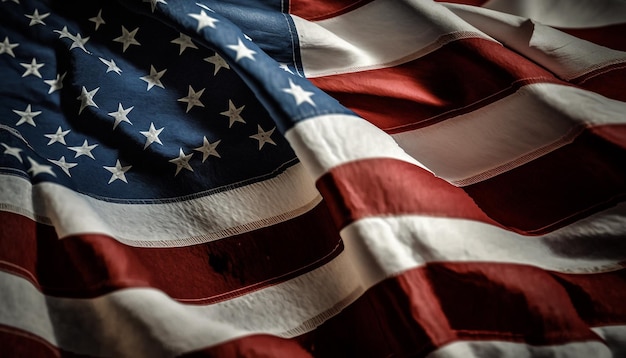 foto close-up shot van de wapperende vlag van de verenigde staten van amerika met interessante texturen.