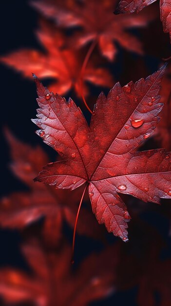Foto Close-up van rood esdoornblad met waterdruppels erop Canada Day Achtergrond Wall Paper