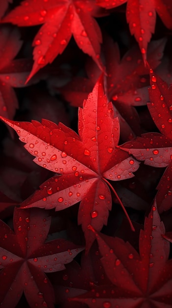 Foto Close-up van rood esdoornblad met waterdruppels erop Canada Day Achtergrond Wall Paper