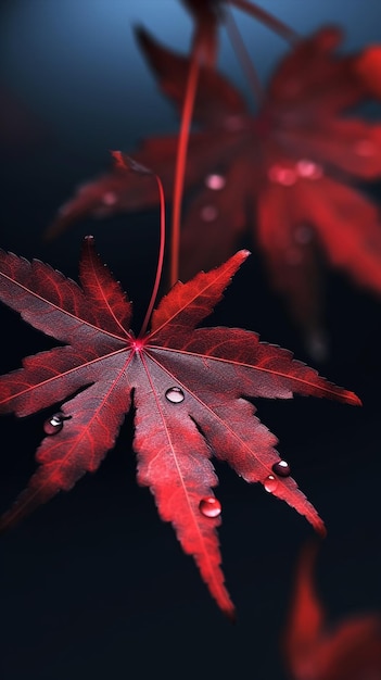 Foto Close-up van rood esdoornblad met waterdruppels erop Canada Day Achtergrond Wall Paper