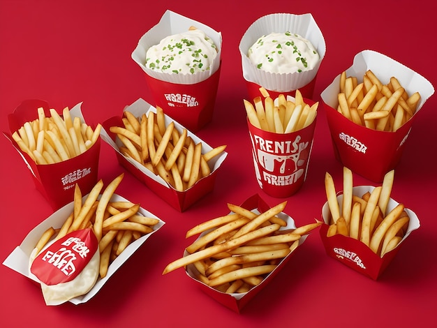Foto foto crispy french fries op een levendige rode achtergrond