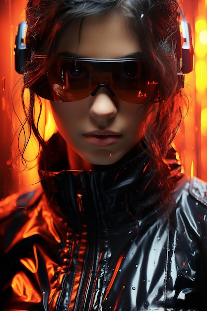 Foto cyberpunk vrouw portret futuristische neon stijl