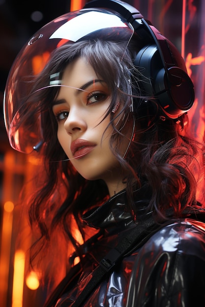 Foto cyberpunk vrouw portret futuristische neon stijl