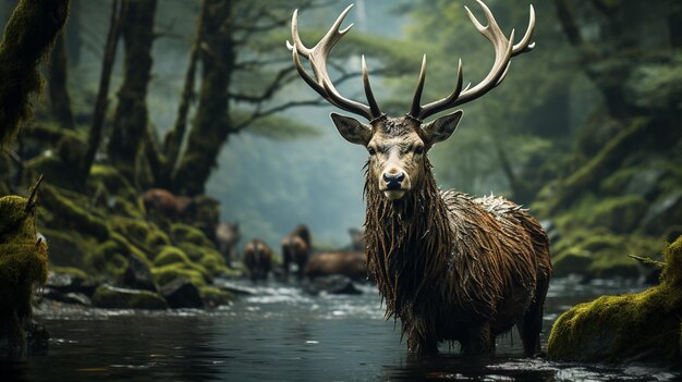 foto dier natuur herten buitenshuis zoogdier in gras generatieve ai