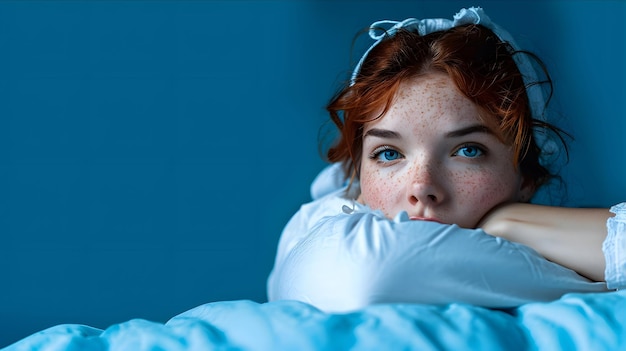 Foto dom bang jonge timide glamour roodharig meisje voelt bang wakker nacht vreemd eng