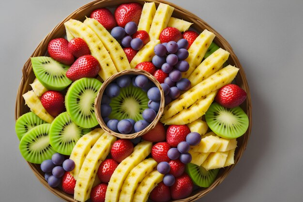 foto druiven aardbeien ananas kiwi abrikoz bananen en hele ananas