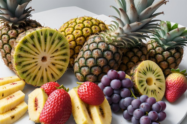 foto druiven aardbeien ananas kiwi abrikoz bananen en hele ananas