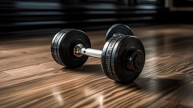 Foto dumbbells op de vloer in concept fitness Generatieve AI