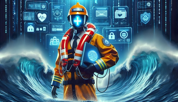 Foto echt als Data Lifeguard Onze cybersecurity fungeert als een reddingswacht die uw gegevens beschermt tegen phish