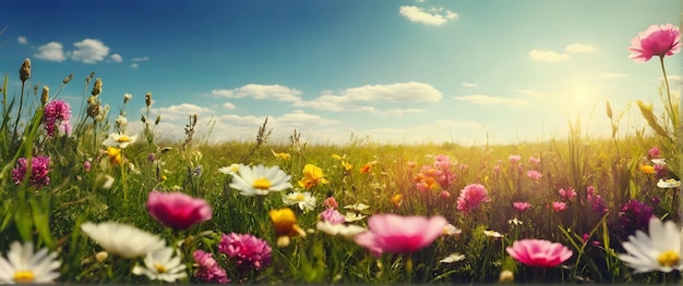 Foto echt als Spring Revival Een weide vol met voorjaarsbloemen die een nieuw begin symboliseren in na