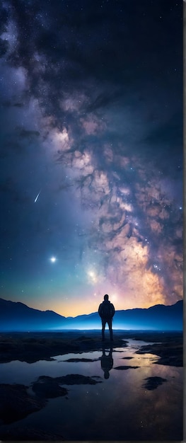 Foto echt als Starry Solitude Staren op de nachtelijke hemel sterren een doek van kosmische wonder in de natuur en