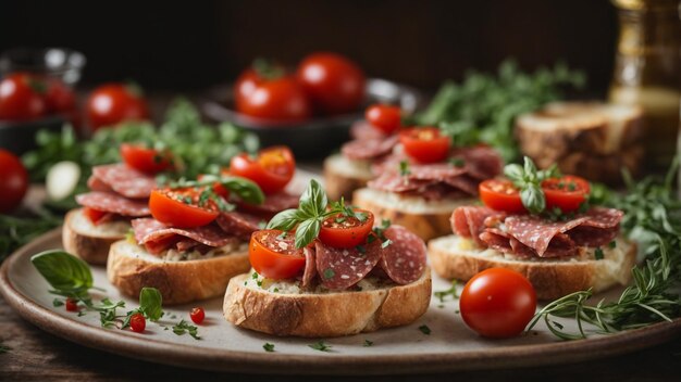 Foto Echte Italiaanse salami open broodjes met tomaten 2