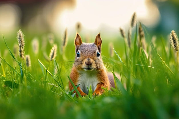 Foto eekhoorn tussen groen gras