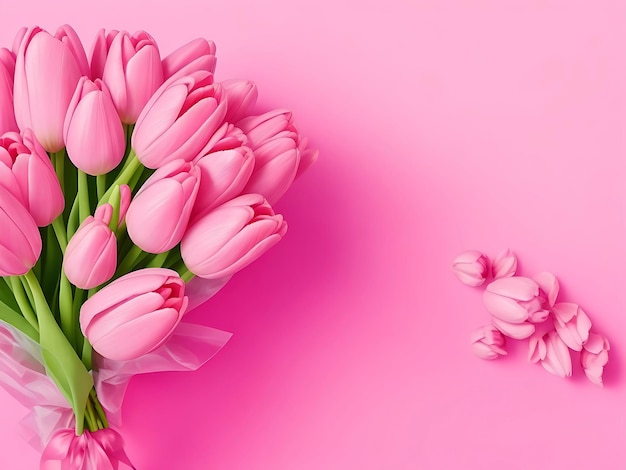 Foto een boeket roze tulpen op een roze achtergrond voor Moedersdag Ai generator