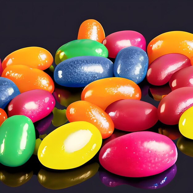 Foto Een Bos Van Kleurrijke Jelly Beans Op Een Zwarte Achtergrond 1