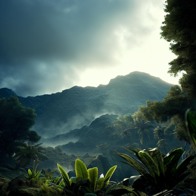 Foto een gedetailleerde jungle-natuurweergave-achtergrond