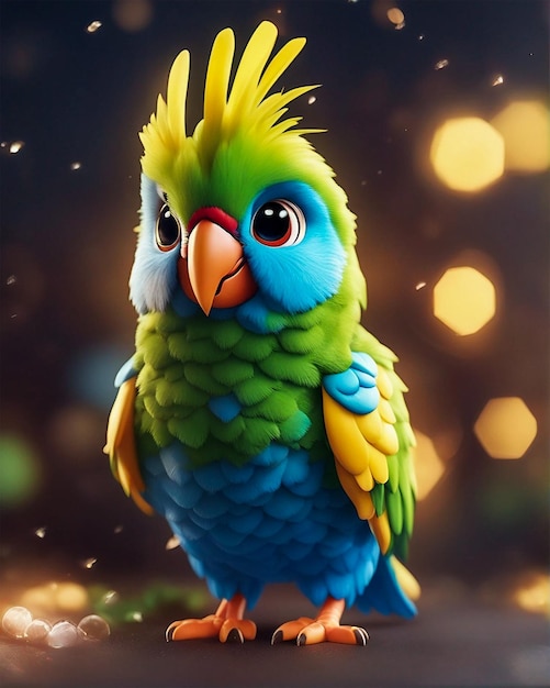 Foto een kleurrijke vogel met een blauw en geel hoofd zit op een tak