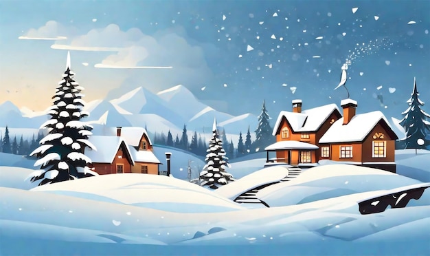 Foto een mooie buiten kerst scène illustratie van een kerst dorp met sneeuw winter