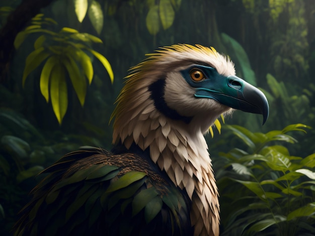 Foto een mooie Gier-adelaarsvogel zit in een jungle met een jungle-achtergrond