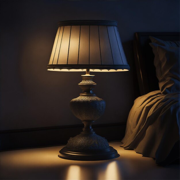 Foto een mooie nachtlamp in de donkere kamer