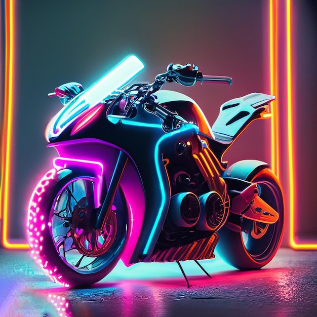 Foto een motorfiets met neonlichten die oplicht