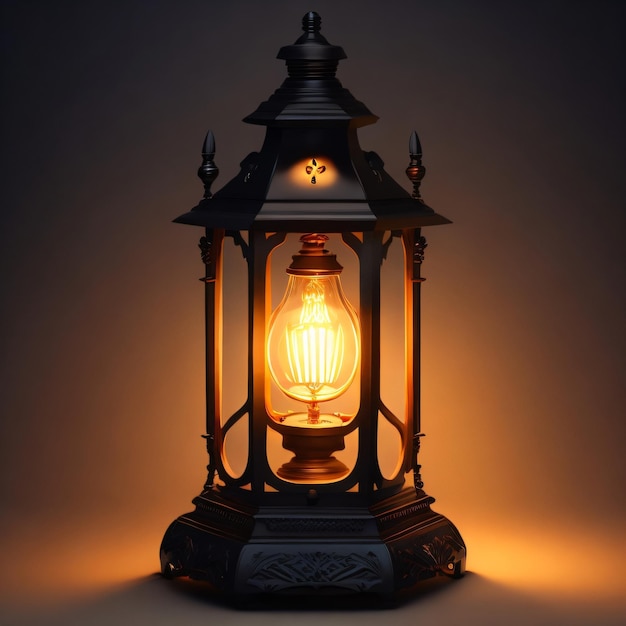 Foto Een oude historische lantaarn op tafel aan
