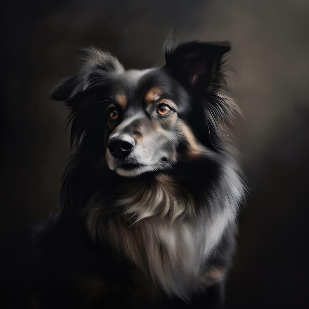 FOTO Een schilderij van een hond met een zwart-wit gezicht