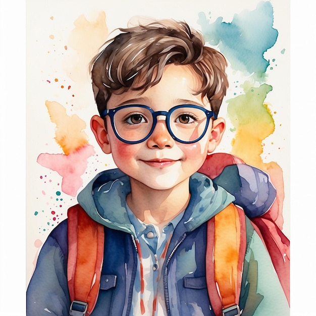 Foto een tekening van een jongen met een bril die zegt het woord