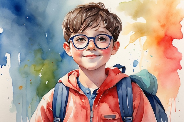 Foto een tekening van een jongen met een bril die zegt het woord