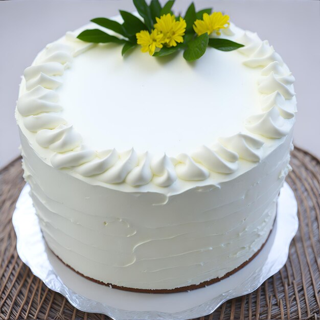 Foto een witte cake met een strik er bovenop