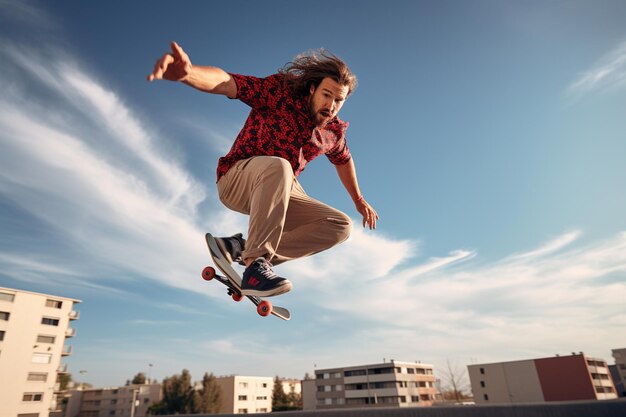 foto full shot man springen met skateboard