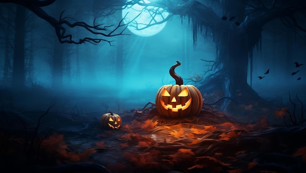 Foto gelukkige halloween-dag met de griezelige kwade achtergrond van de gezichtspompoen
