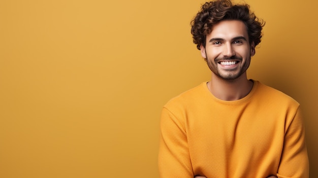 Foto gelukkige jonge man portret van knappe jonge baarde man in casual glimlach