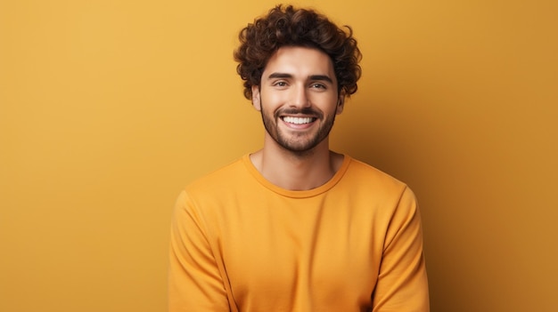 Foto gelukkige jonge man portret van knappe jonge baarde man in casual glimlach