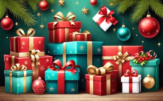 Foto geschenk doos achtergrond voor kerstmis en gelukkig nieuwjaar seizoen achtergrondontwerp